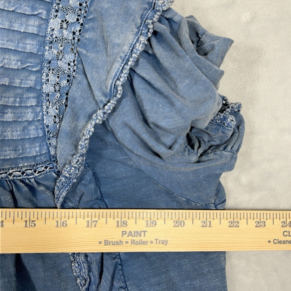 Free People Blue Denim Chambray Ruffled Le Femme Blouse Boho Babydoll Peasant S - Picture 4 of 11